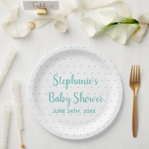 Polka Dots Aquamarin Blue White Boy Girl Babydusch Pappteller