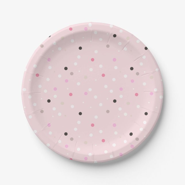 Polka Dots auf rosa Papierplatte Pappteller (Vorderseite)