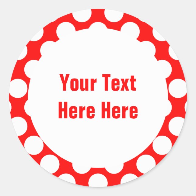 Polka Dots auf Vorlage für roten Text Runder Aufkleber (Vorderseite)