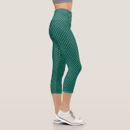 Polka-Dots aus grün und weiß gesteppt Capri Leggings