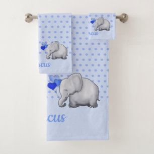 Polka Dots Baby Name Blue Elephant Dusche Kinderzi Badhandtuch Set