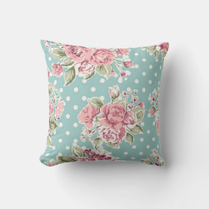Polka dots blühendes Shabby Chic Blau Weiß elegant Kissen