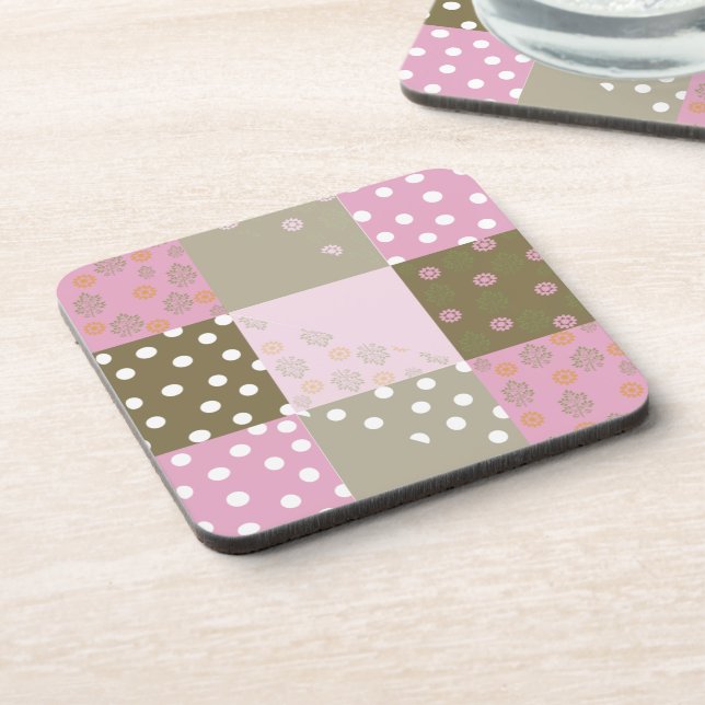 Polka Dots Blume Braunrosa Quilt Untersetzer (Linke Seite)