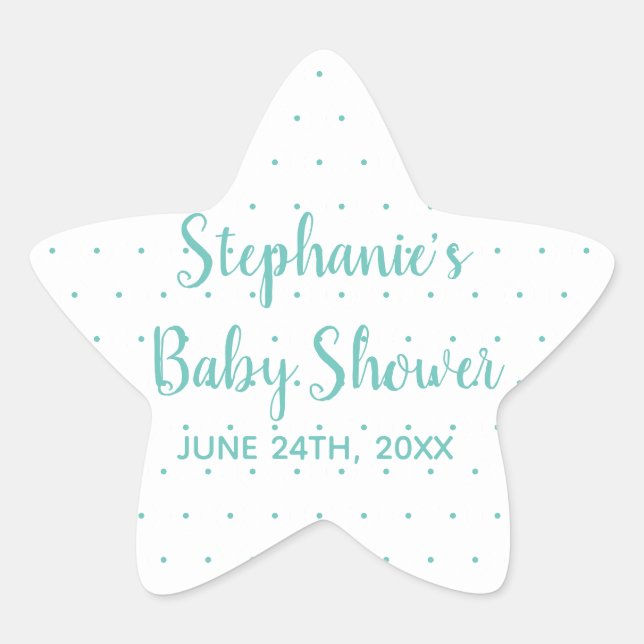 Polka Dots Boy Girl Babydusche Aquamarin Blue Whit Stern-Aufkleber (Vorderseite)