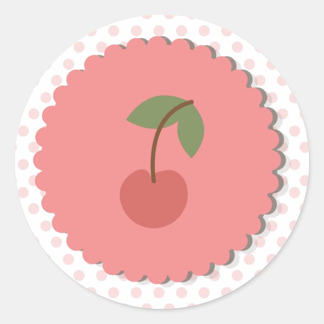 Polka Dots & Cherry Cupcake Topper/Sticker Runder Aufkleber (Vorderseite)
