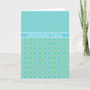Polka Dots Daffodils Geburtstagskarte: Welsh Greet Karte