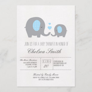 Polka Dots Elephant Baby Dusche Grau und Blau Einladung
