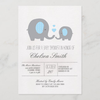 Polka Dots Elephant Baby Dusche Grau und Blau Einladung