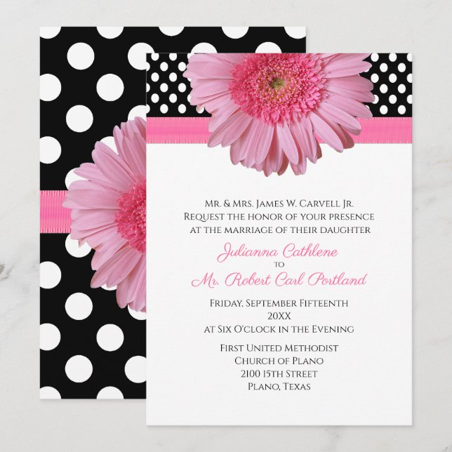 Polka Dots & Gerber Daisy Wedding Einladung (Vorne/Hinten)