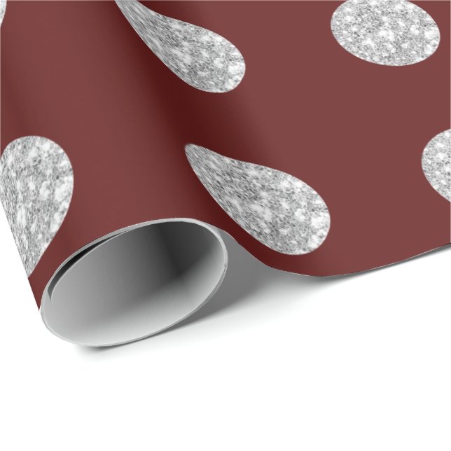 Polka Dots Glitzer Silver Gray Gray Burgundy Maro Geschenkpapier (Rolleneckpunkt)