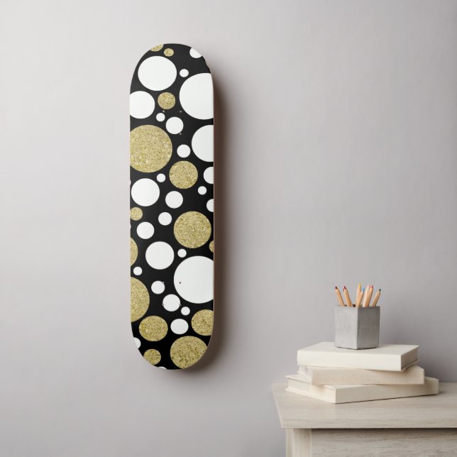 Polka Dots Gold Muster Skateboard (Wandkunst)