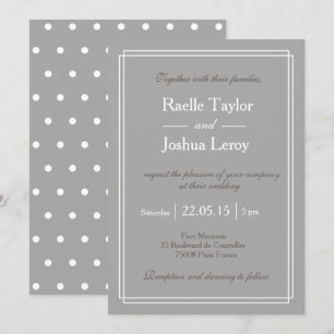 Polka dots grau-weiße taupe minimalistische Hochze Einladung