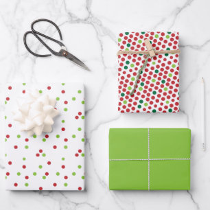 Polka Dots Green & Red Christmas Coordinated Geschenkpapier Set