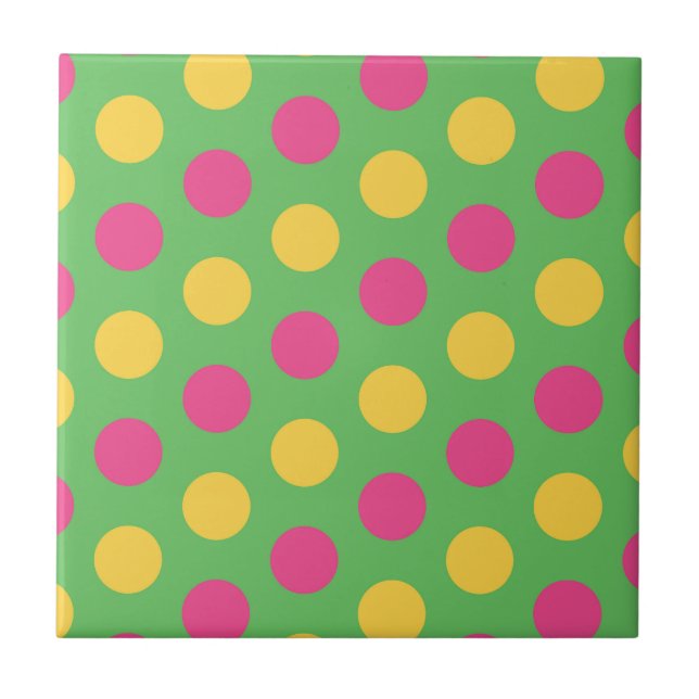 Polka Dots in kalkgrün, heiß rosa und gelb Fliese (Vorderseite)