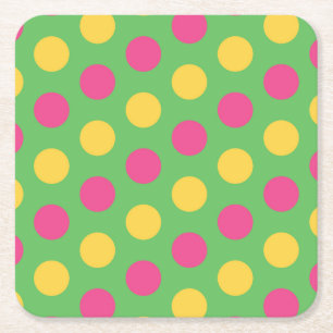Polka Dots in kalkgrün, heiß rosa und gelb Rechteckiger Pappuntersetzer