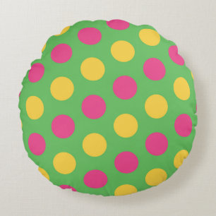 Polka Dots in kalkgrün, heiß rosa und gelb Rundes Kissen