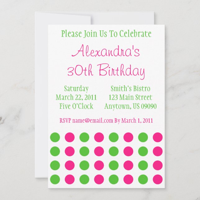 Polka Dots Invitation (Hot Pink / Lime Green) Einladung (Vorderseite)