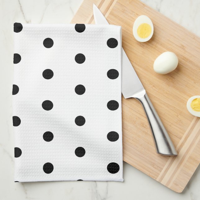 Polka Dots Muster Schwarz-Weiß Geschirrtuch (Viertel Falte)
