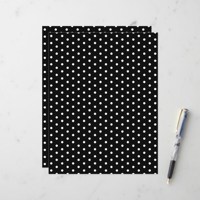 Polka Dots Muster Schwarz-Weiß-Scrapbook Papier (Vorderseite/Rückseite Beispiel)
