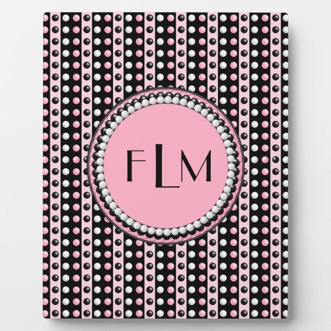 Polka dots n Streifen Monogram Plaque Fotoplatte (Vorderseite)
