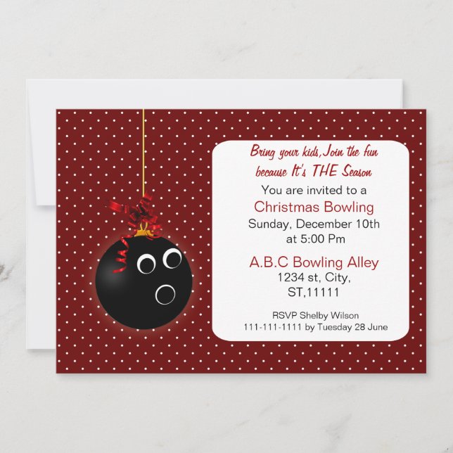 Polka Dots niedlich Red Christmas Bowling Einladun Einladung (Vorderseite)
