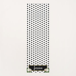 Polka Dots & Peonies - Schwarz/Gold Namensplatte Yogamatte