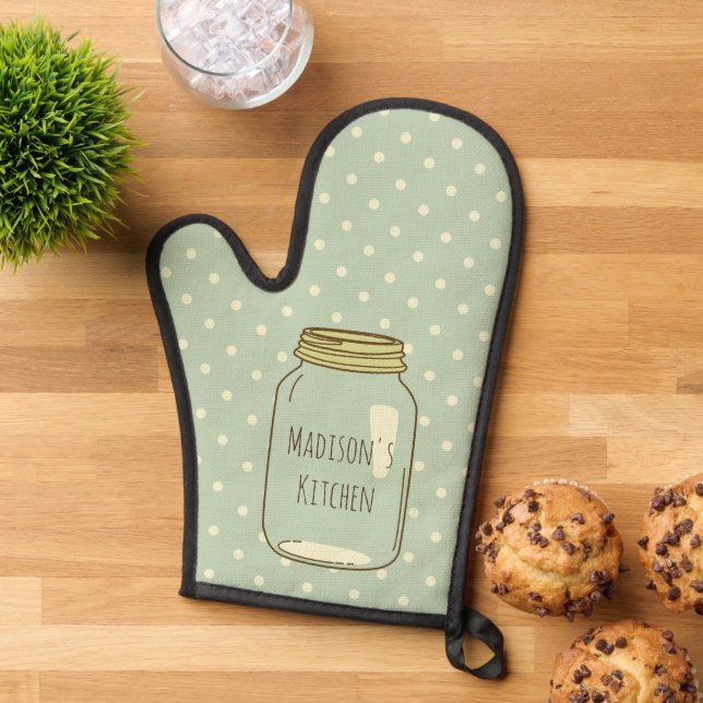 Polka Dots Personalisiert Mason Jar Ofenhandschuh (Oben unten)