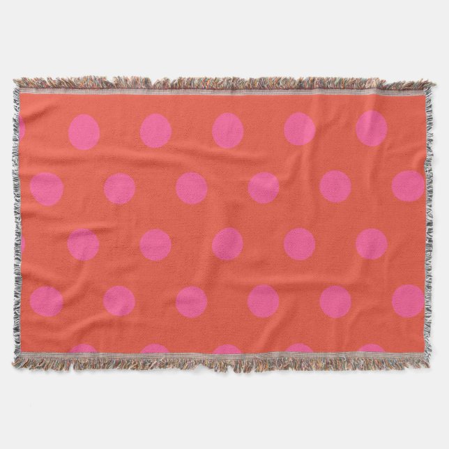 Polka Dots Pink und Rot Orange mit Monogramm Decke (Vorderseite)