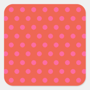 Polka Dots Pink und Rot Orange mit Monogramm Quadratischer Aufkleber