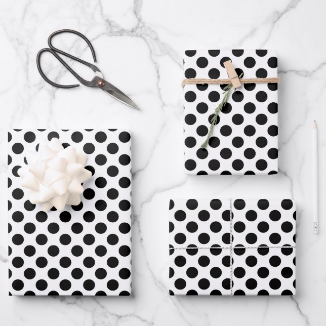 Polka Dots, Polka Dot Pattern, Schwarz und Weiß Geschenkpapier Set (Vorderseite)