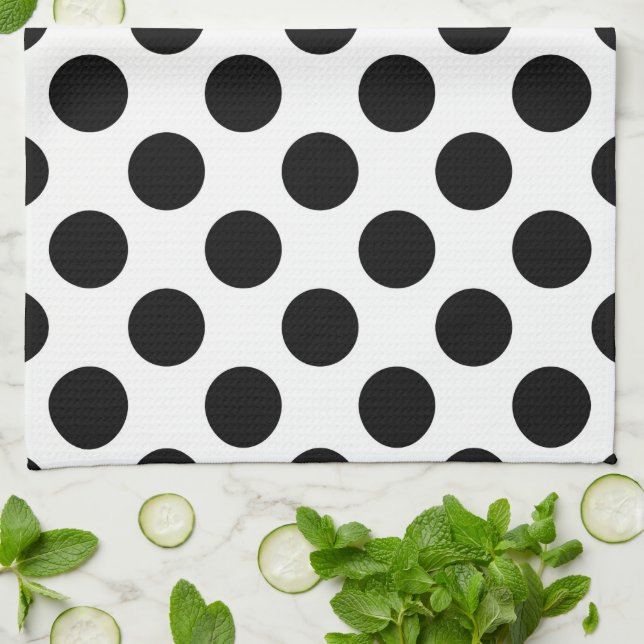 Polka Dots, Polka Dot Pattern, Schwarz und Weiß Geschirrtuch (Gefaltet)