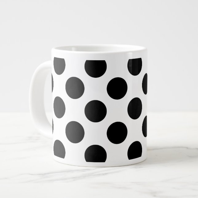 Polka Dots, Polka Dot Pattern, Schwarz und Weiß Jumbo-Tasse (Vorderseite Links)