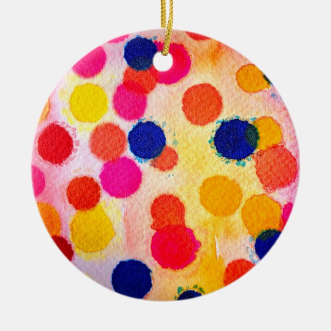 Polka dots Regenbogenwasserklon Keramik Ornament (Vorne)