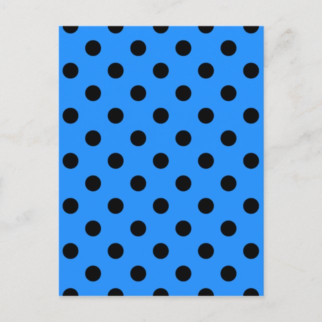 Polka Dots - Schwarz auf Dodger Blue Postkarte (Vorderseite)