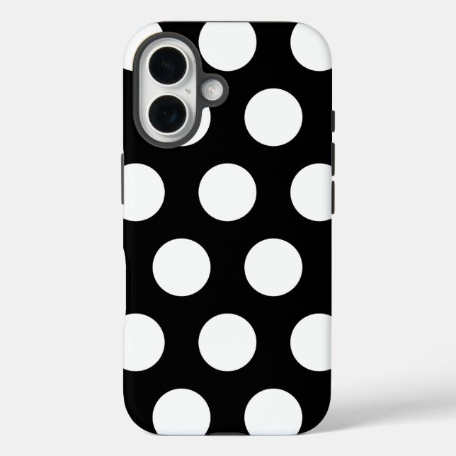Polka Dots Schwarz und Weiß iPhone 16 Hülle (Rückseite)