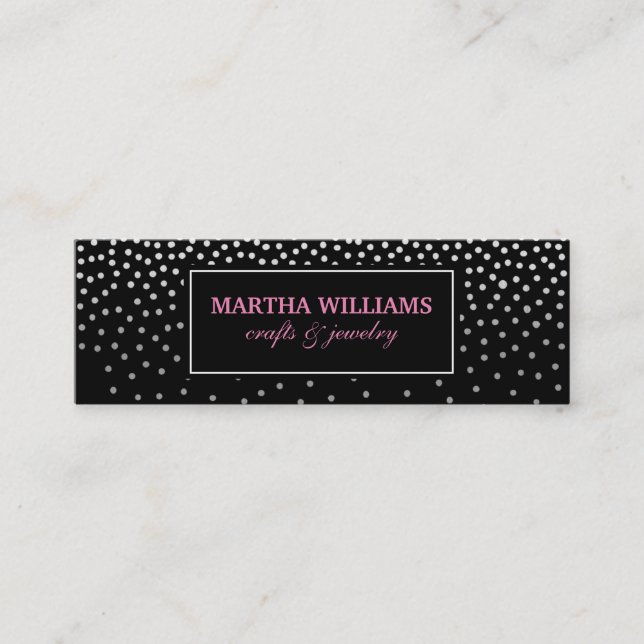 Polka Dots Schwarz-weiß Label Mini Visitenkarte (Vorderseite)
