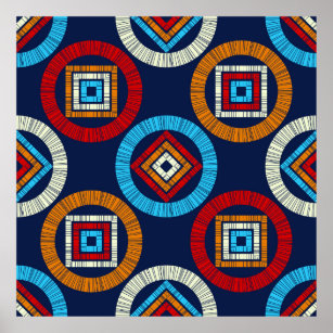 Polka dots seamless pattern. Mosaic of ethnic figu Poster
