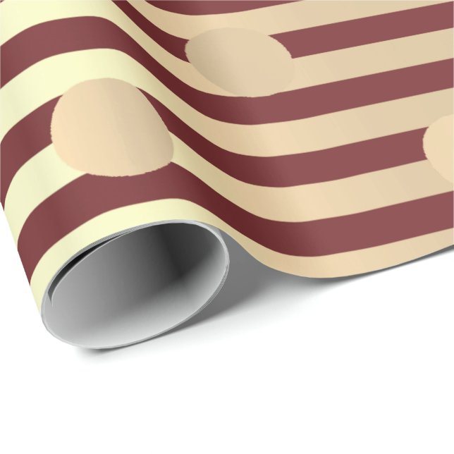Polka Dots Stripes Champaigne Gold Burgundy Maroon Geschenkpapier (Rolleneckpunkt)