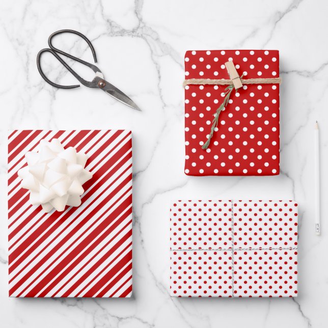Polka Dots & Stripes Weihnachten Geschenkpapier Set (Vorderseite)