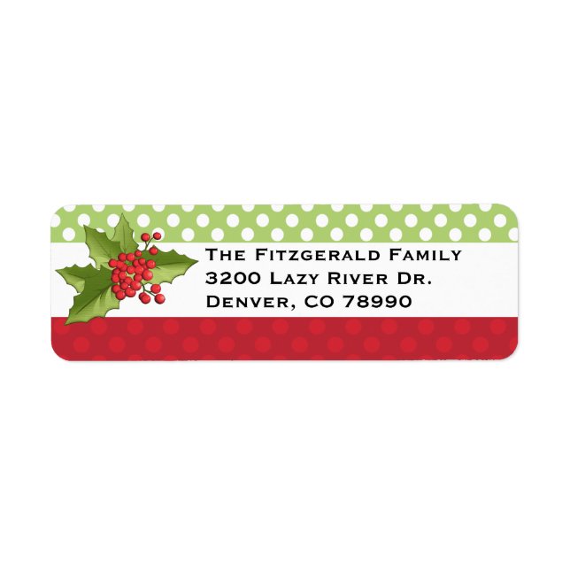 Polka Dots und Holly Christmas Address Label (Vorne)
