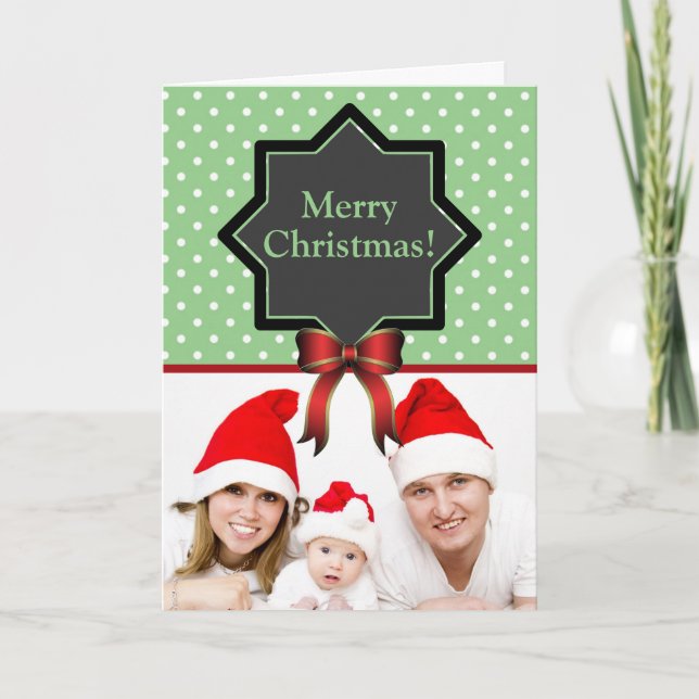 Polka Dots und Red Bow Custom Foto Weihnachten (Vorderseite)