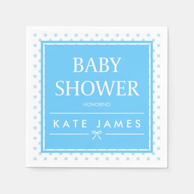 Polka Dots und Ribbon Blue Baby Shower Serviette (Vorderseite)