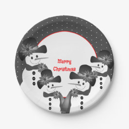 Polka Dots und Weihnachtsschneemänner Runde Pappteller