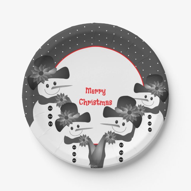 Polka Dots und Weihnachtsschneemänner Runde Pappteller (Vorderseite)