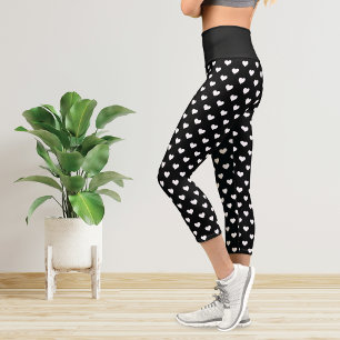 Polka Dots White Hearts Muster Capri Leggings