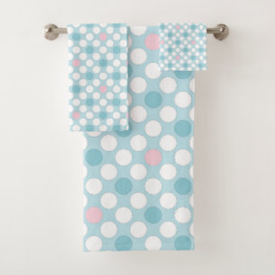 Polka dots white pink blue retro badhandtuch set