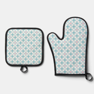 Polka dots white pink blue retro ofenhandschuh & Topflappen-Set