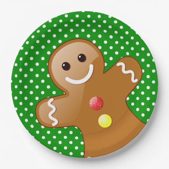 Polka Dots with Gingerbread Man Pappteller (Vorderseite)
