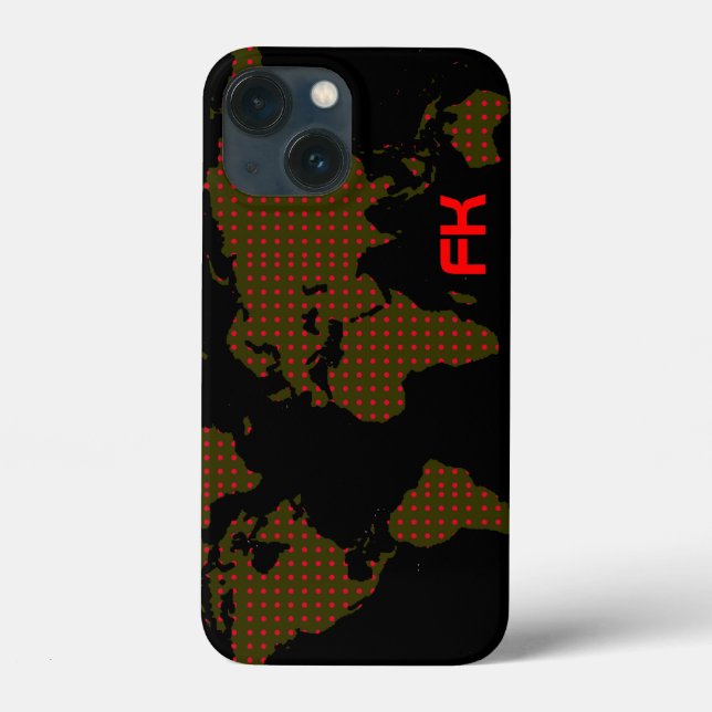 polka dots world map red initials Case-Mate iPhone hülle (Rückseite)