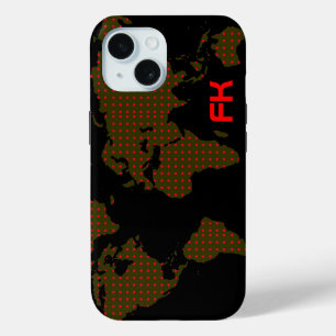Polka dots world map red initials iPhone 15 hülle